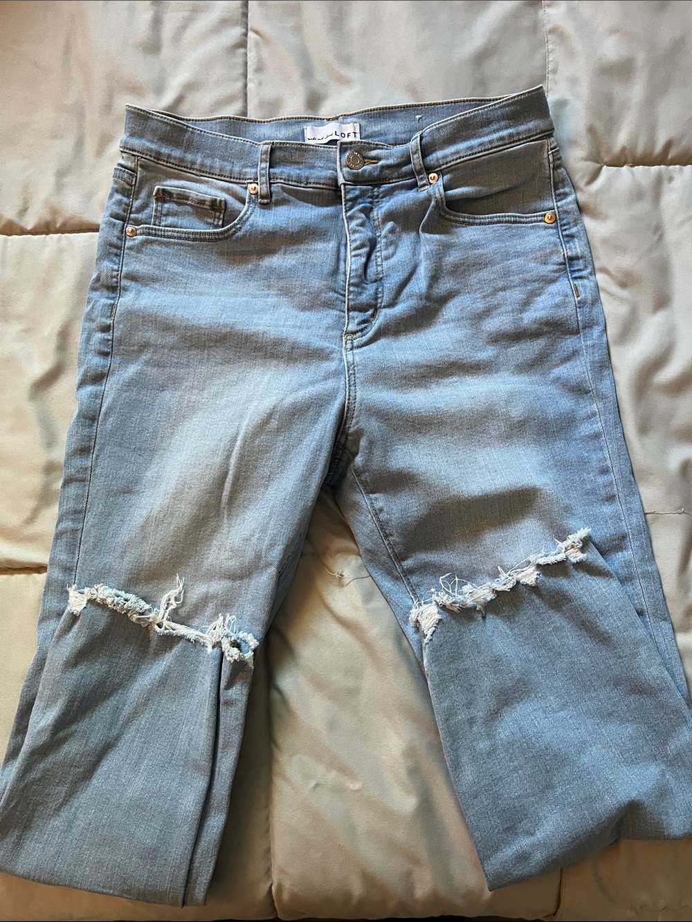 LOFT Light Blue Straight Leg Jeans with Knee Rips